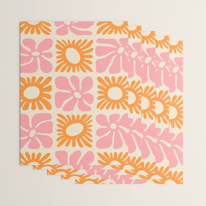 Retro checkered flower mosaic art pattern Wrapping Paper Gallery Image 3
