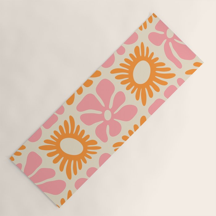 Retro checkered flower mosaic art pattern Yoga Mat Gallery Image 1