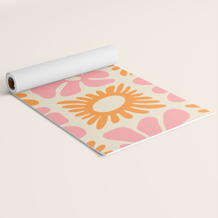 Retro checkered flower mosaic art pattern Yoga Mat Gallery Image 2