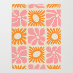 Retro checkered flower mosaic art pattern Poster Gallery Image 4