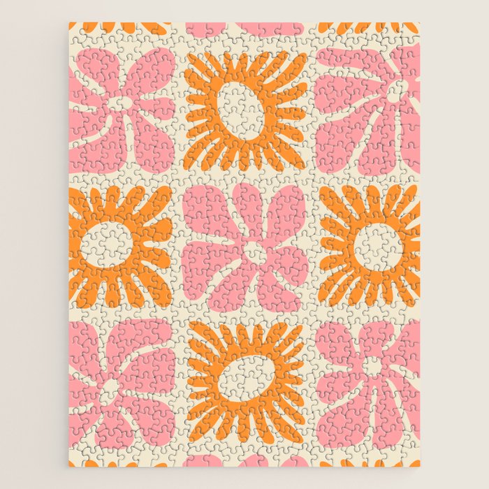Retro checkered flower mosaic art pattern Jigsaw Puzzle Gallery Image 1