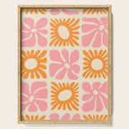 Retro checkered flower mosaic art pattern Serving Tray Gallery Image 1