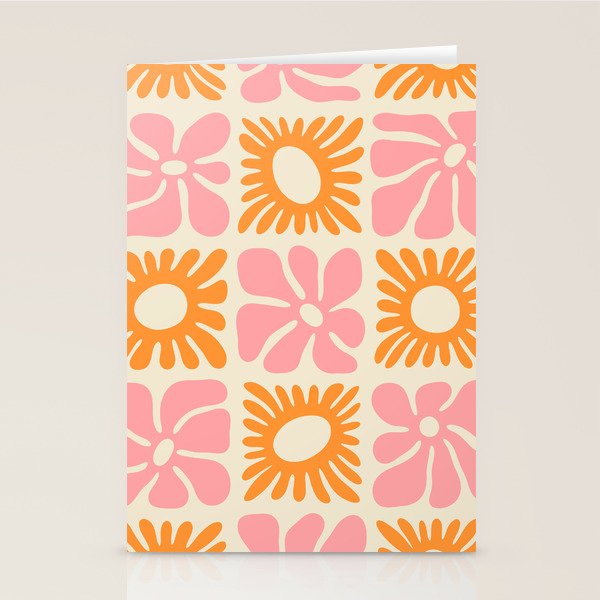 Retro checkered flower mosaic art pattern Stationery Card Gallery Image 2