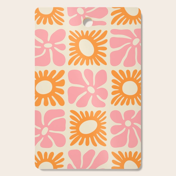 Retro checkered flower mosaic art pattern Cutting Board Gallery Image 1