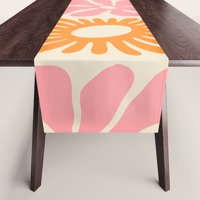 Retro checkered flower mosaic art pattern Table Runner Gallery Image 1