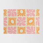 Retro checkered flower mosaic art pattern Rug Gallery Image 2