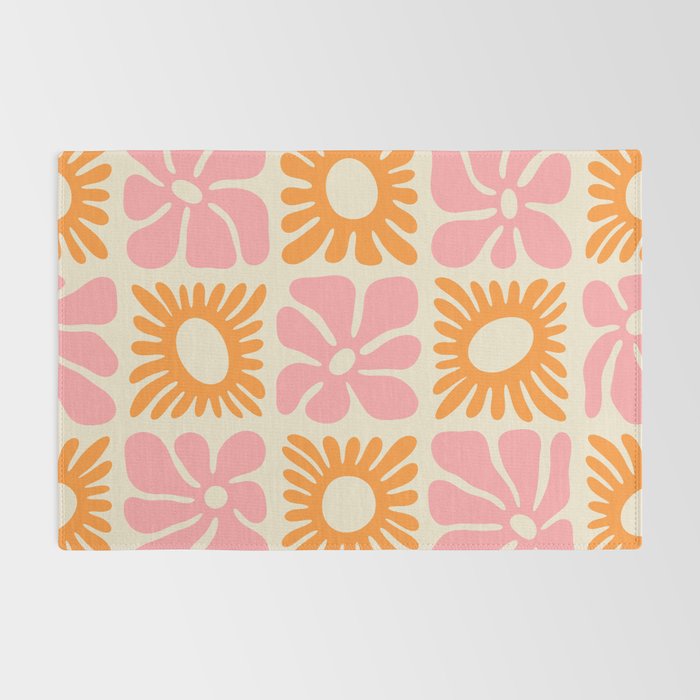 Retro checkered flower mosaic art pattern Rug Gallery Image 2