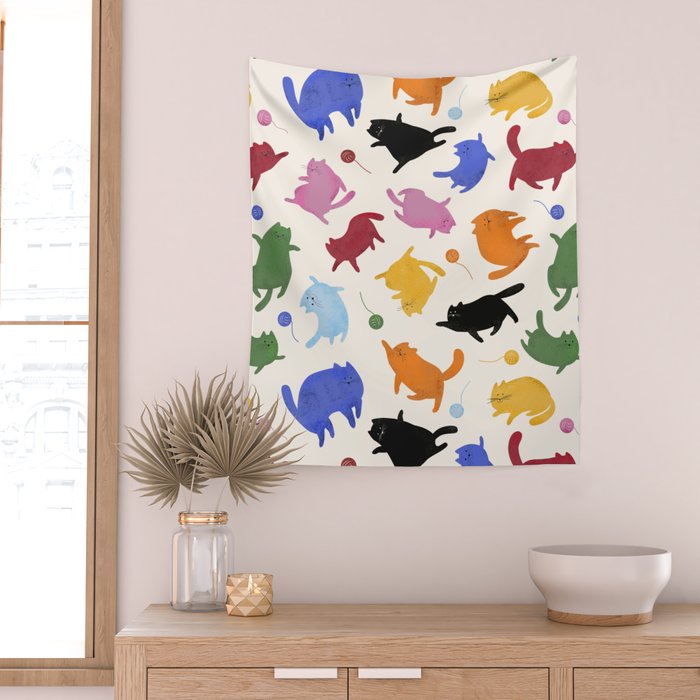Rainbow Kittens Pattern Wall Tapestry Gallery Image 2
