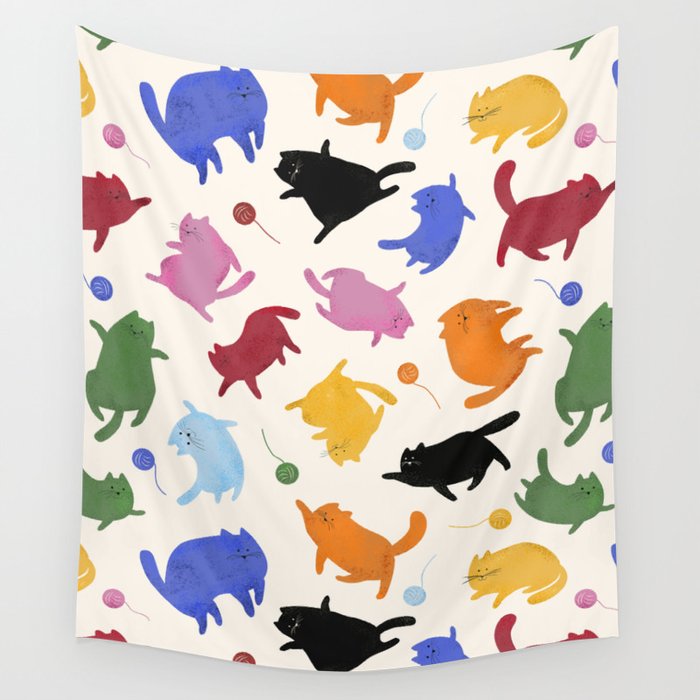 Rainbow Kittens Pattern Wall Tapestry Gallery Image 4