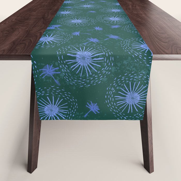 Make A Wish Dandelion Pattern in Forest Green & Blue Table Runner Gallery Image 1