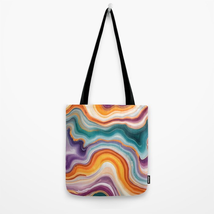 Purple, Teal & Gold Agate, Abstract Texture Nature Pattern, Marble Luxe Eclectic Luxury Stone Rock, Intricate Geometric Bohemian Contemporary Boho Gift Tote Bag Gallery Image 2