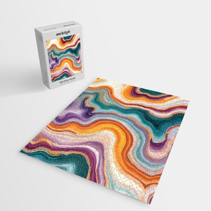 Purple, Teal & Gold Agate, Abstract Texture Nature Pattern, Marble Luxe Eclectic Luxury Stone Rock, Intricate Geometric Bohemian Contemporary Boho Gift Jigsaw Puzzle Gallery Image 2