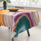 Purple, Teal & Gold Agate, Abstract Texture Nature Pattern, Marble Luxe Eclectic Luxury Stone Rock, Intricate Geometric Bohemian Contemporary Boho Gift Tablecloth Gallery Image 3