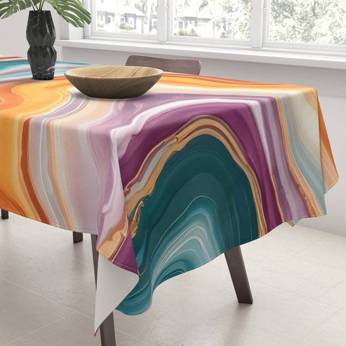 Purple, Teal & Gold Agate, Abstract Texture Nature Pattern, Marble Luxe Eclectic Luxury Stone Rock, Intricate Geometric Bohemian Contemporary Boho Gift Tablecloth Gallery Image 3