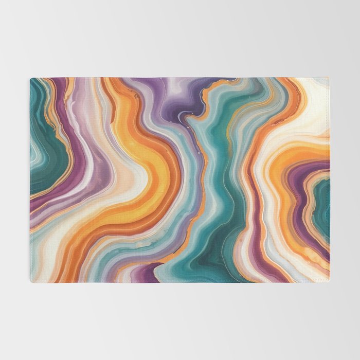 Purple, Teal & Gold Agate, Abstract Texture Nature Pattern, Marble Luxe Eclectic Luxury Stone Rock, Intricate Geometric Bohemian Contemporary Boho Gift Rug Gallery Image 2