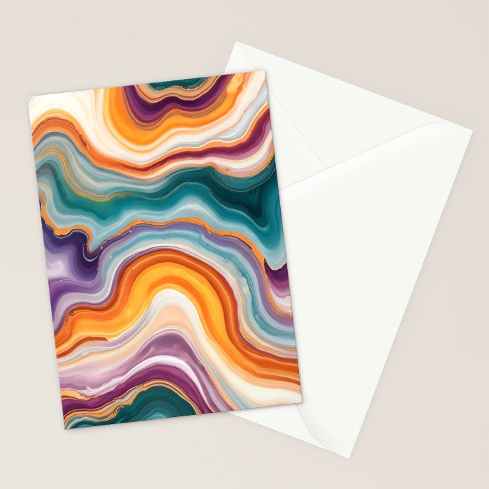 Purple, Teal & Gold Agate, Abstract Texture Nature Pattern, Marble Luxe Eclectic Luxury Stone Rock, Intricate Geometric Bohemian Contemporary Boho Gift Stationery Card Gallery Image 2