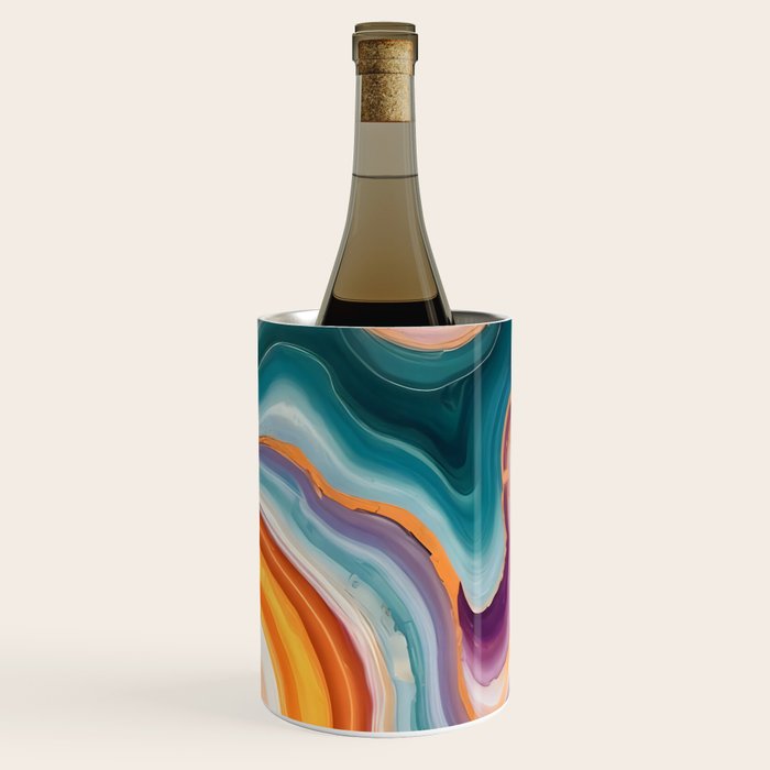 Purple, Teal & Gold Agate, Abstract Texture Nature Pattern, Marble Luxe Eclectic Luxury Stone Rock, Intricate Geometric Bohemian Contemporary Boho Gift Wine Chiller Gallery Image 3