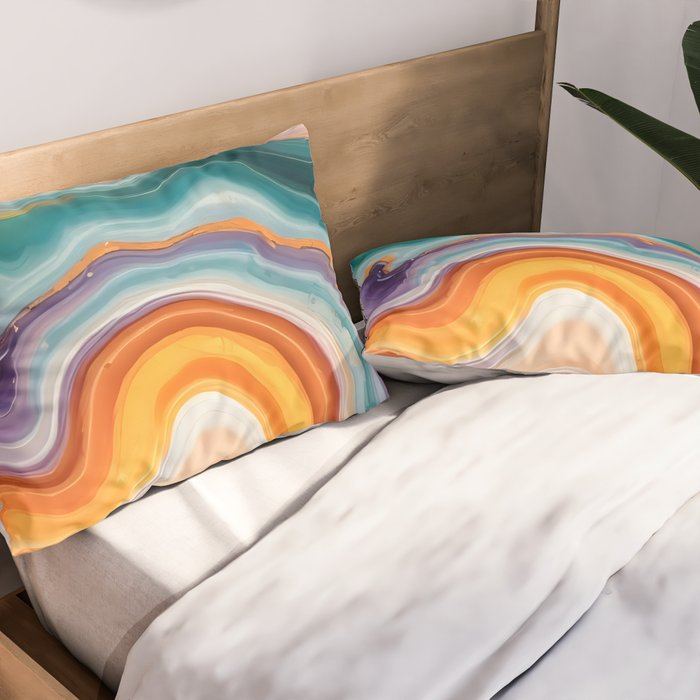 Purple, Teal & Gold Agate, Abstract Texture Nature Pattern, Marble Luxe Eclectic Luxury Stone Rock, Intricate Geometric Bohemian Contemporary Boho Gift Pillow Sham Gallery Image 2