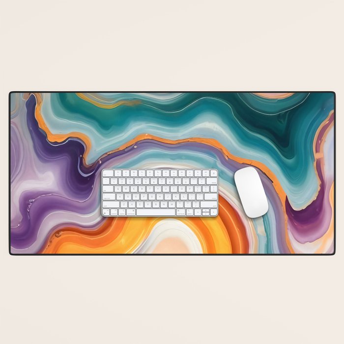 Purple, Teal & Gold Agate, Abstract Texture Nature Pattern, Marble Luxe Eclectic Luxury Stone Rock, Intricate Geometric Bohemian Contemporary Boho Gift Desk Mat Gallery Image 1