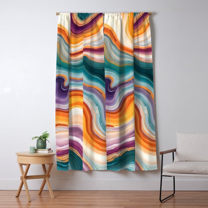 Purple, Teal & Gold Agate, Abstract Texture Nature Pattern, Marble Luxe Eclectic Luxury Stone Rock, Intricate Geometric Bohemian Contemporary Boho Gift Window Curtain Gallery Image 5