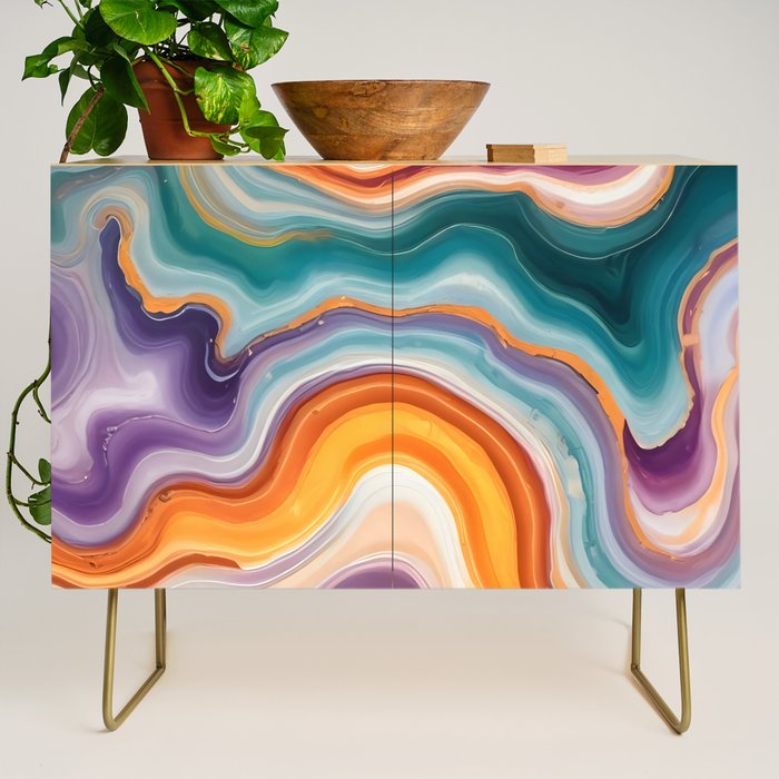 Purple, Teal & Gold Agate, Abstract Texture Nature Pattern, Marble Luxe Eclectic Luxury Stone Rock, Intricate Geometric Bohemian Contemporary Boho Gift Credenza Gallery Image 1