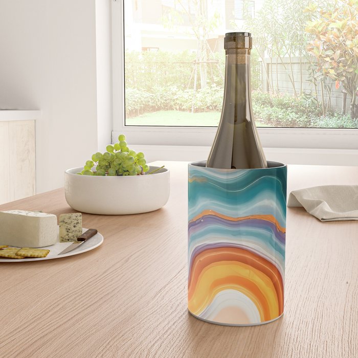 Purple, Teal & Gold Agate, Abstract Texture Nature Pattern, Marble Luxe Eclectic Luxury Stone Rock, Intricate Geometric Bohemian Contemporary Boho Gift Wine Chiller Gallery Image 4