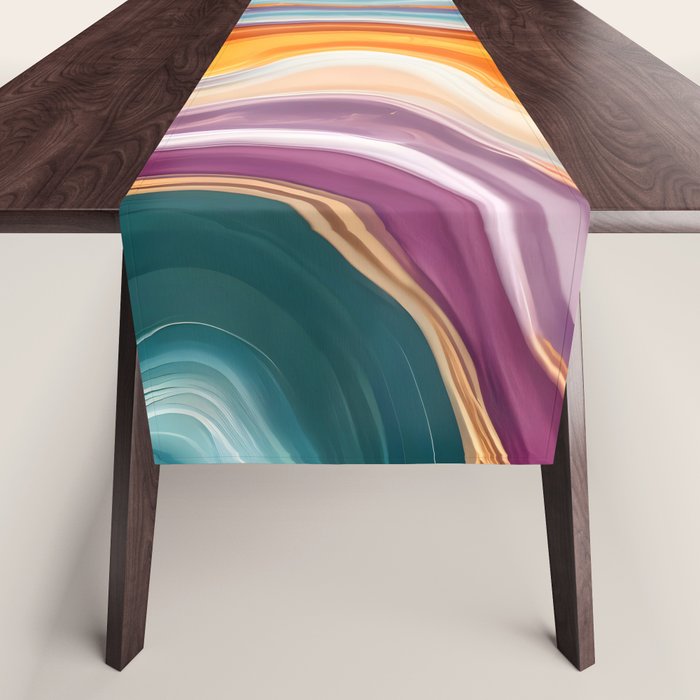 Purple, Teal & Gold Agate, Abstract Texture Nature Pattern, Marble Luxe Eclectic Luxury Stone Rock, Intricate Geometric Bohemian Contemporary Boho Gift Table Runner Gallery Image 1