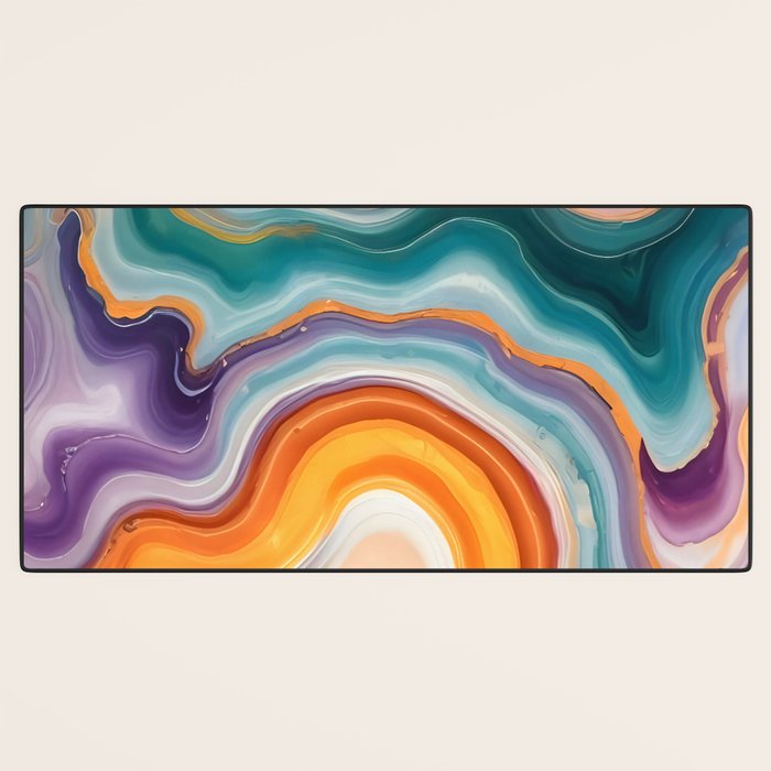 Purple, Teal & Gold Agate, Abstract Texture Nature Pattern, Marble Luxe Eclectic Luxury Stone Rock, Intricate Geometric Bohemian Contemporary Boho Gift Desk Mat Gallery Image 3