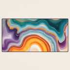 Purple, Teal & Gold Agate, Abstract Texture Nature Pattern, Marble Luxe Eclectic Luxury Stone Rock, Intricate Geometric Bohemian Contemporary Boho Gift Desk Mat Gallery Image 3