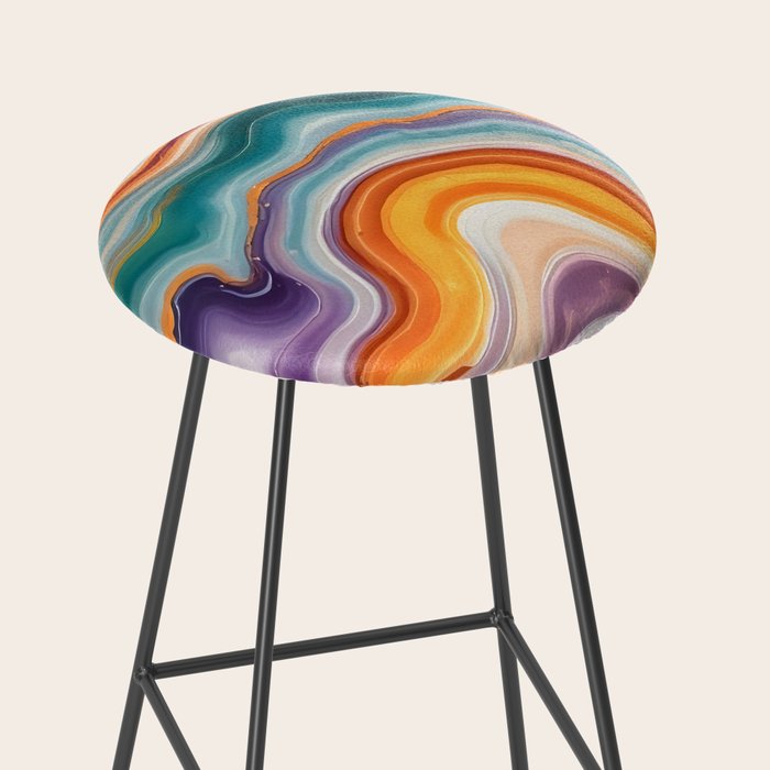 Purple, Teal & Gold Agate, Abstract Texture Nature Pattern, Marble Luxe Eclectic Luxury Stone Rock, Intricate Geometric Bohemian Contemporary Boho Gift Stool Gallery Image 2