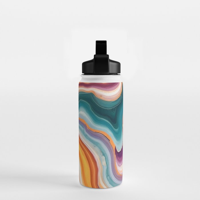 Purple, Teal & Gold Agate, Abstract Texture Nature Pattern, Marble Luxe Eclectic Luxury Stone Rock, Intricate Geometric Bohemian Contemporary Boho Gift Water Bottle Gallery Image 2