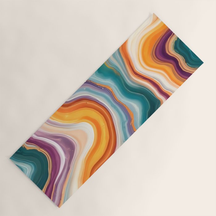 Purple, Teal & Gold Agate, Abstract Texture Nature Pattern, Marble Luxe Eclectic Luxury Stone Rock, Intricate Geometric Bohemian Contemporary Boho Gift Yoga Mat Gallery Image 1