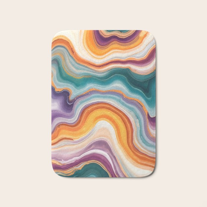 Purple, Teal & Gold Agate, Abstract Texture Nature Pattern, Marble Luxe Eclectic Luxury Stone Rock, Intricate Geometric Bohemian Contemporary Boho Gift Bath Mat Gallery Image 1