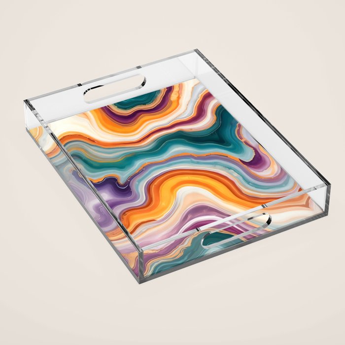 Purple, Teal & Gold Agate, Abstract Texture Nature Pattern, Marble Luxe Eclectic Luxury Stone Rock, Intricate Geometric Bohemian Contemporary Boho Gift Acrylic Tray Gallery Image 1