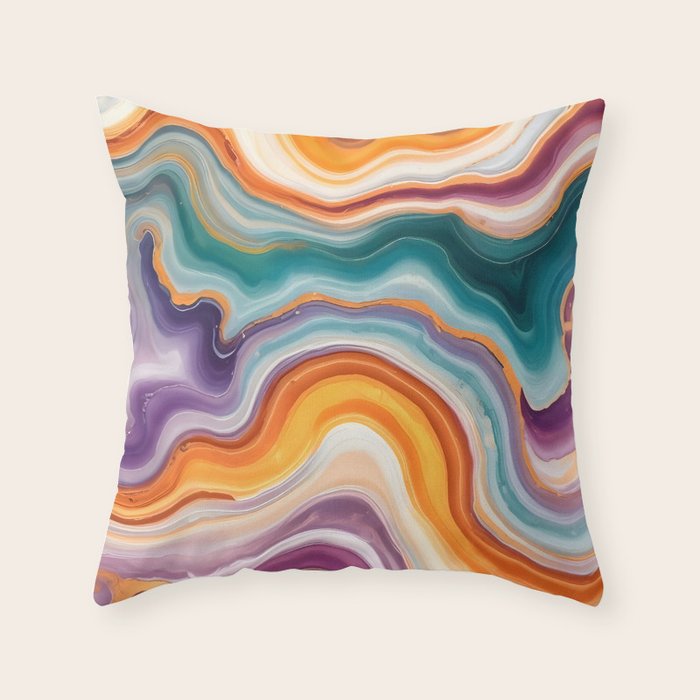 Purple, Teal & Gold Agate, Abstract Texture Nature Pattern, Marble Luxe Eclectic Luxury Stone Rock, Intricate Geometric Bohemian Contemporary Boho Gift Throw Pillow Gallery Image 6