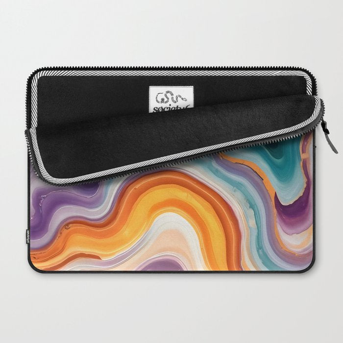 Purple, Teal & Gold Agate, Abstract Texture Nature Pattern, Marble Luxe Eclectic Luxury Stone Rock, Intricate Geometric Bohemian Contemporary Boho Gift Laptop Sleeve Gallery Image 2