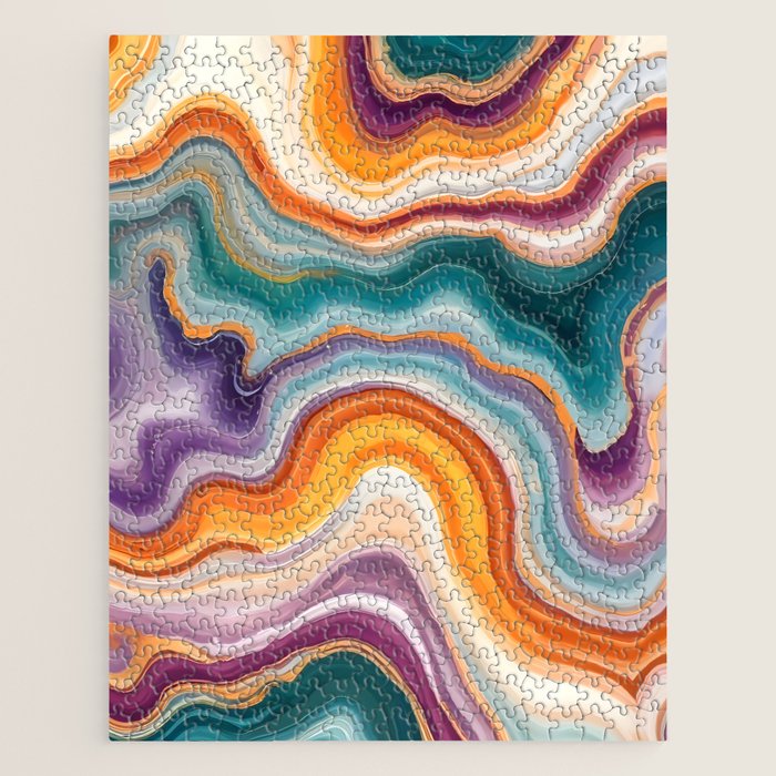 Purple, Teal & Gold Agate, Abstract Texture Nature Pattern, Marble Luxe Eclectic Luxury Stone Rock, Intricate Geometric Bohemian Contemporary Boho Gift Jigsaw Puzzle Gallery Image 1