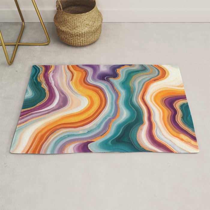 Purple, Teal & Gold Agate, Abstract Texture Nature Pattern, Marble Luxe Eclectic Luxury Stone Rock, Intricate Geometric Bohemian Contemporary Boho Gift Rug Gallery Image 1