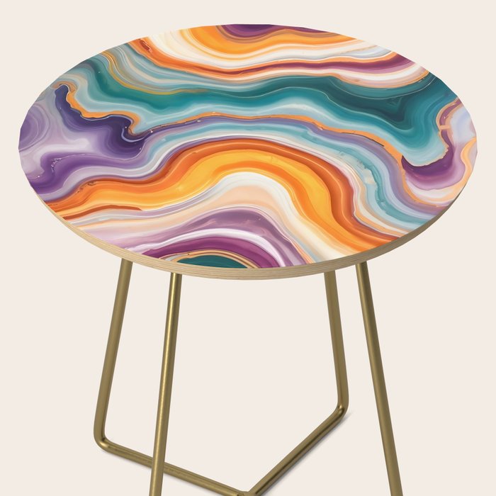 Purple, Teal & Gold Agate, Abstract Texture Nature Pattern, Marble Luxe Eclectic Luxury Stone Rock, Intricate Geometric Bohemian Contemporary Boho Gift Side Table Gallery Image 2