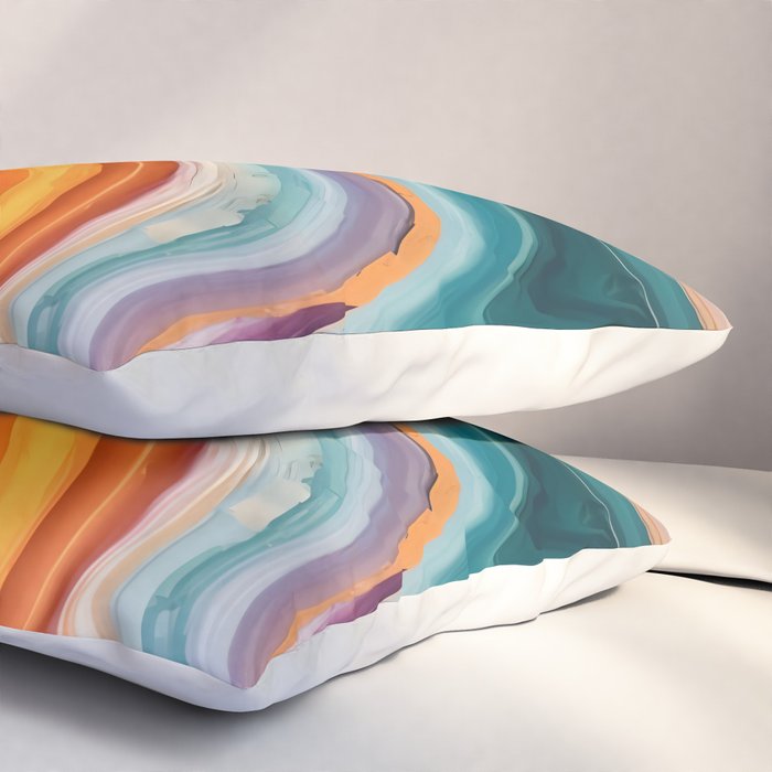 Purple, Teal & Gold Agate, Abstract Texture Nature Pattern, Marble Luxe Eclectic Luxury Stone Rock, Intricate Geometric Bohemian Contemporary Boho Gift Pillow Sham Gallery Image 3