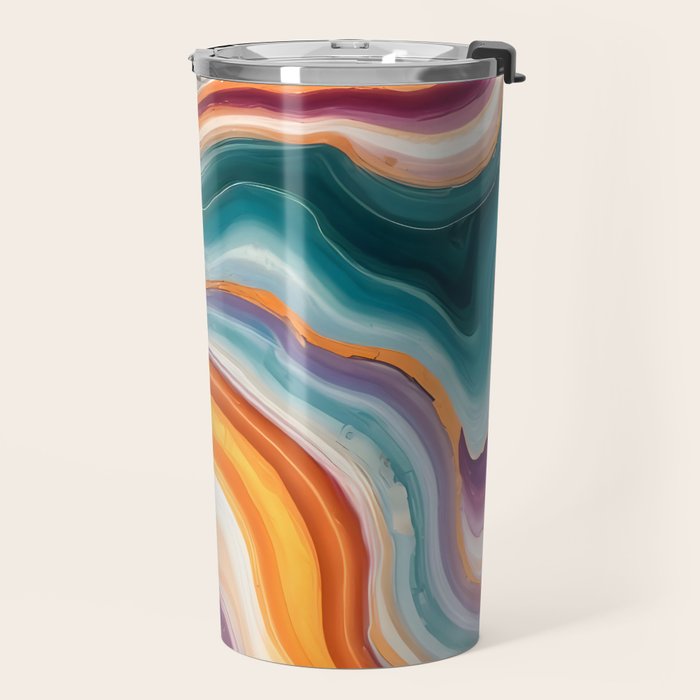 Purple, Teal & Gold Agate, Abstract Texture Nature Pattern, Marble Luxe Eclectic Luxury Stone Rock, Intricate Geometric Bohemian Contemporary Boho Gift Travel Mug Gallery Image 2