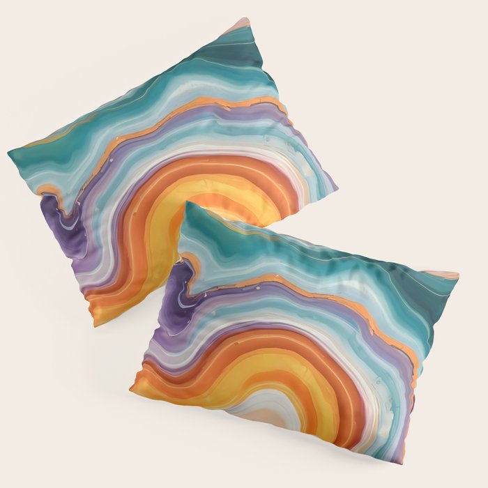 Purple, Teal & Gold Agate, Abstract Texture Nature Pattern, Marble Luxe Eclectic Luxury Stone Rock, Intricate Geometric Bohemian Contemporary Boho Gift Pillow Sham Gallery Image 3