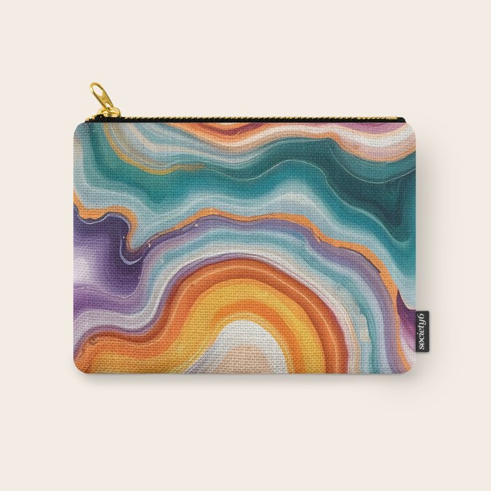 Purple, Teal & Gold Agate, Abstract Texture Nature Pattern, Marble Luxe Eclectic Luxury Stone Rock, Intricate Geometric Bohemian Contemporary Boho Gift Carry All Pouch Gallery Image 1