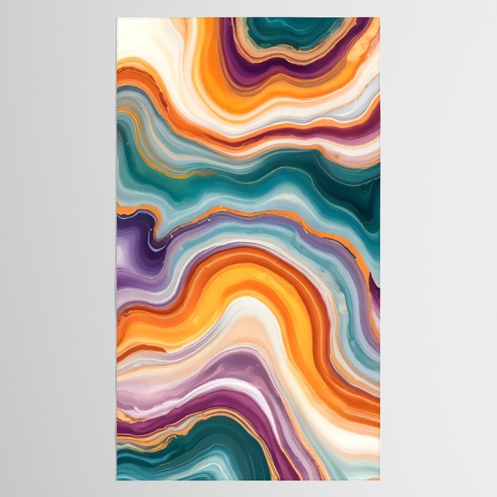 Purple, Teal & Gold Agate, Abstract Texture Nature Pattern, Marble Luxe Eclectic Luxury Stone Rock, Intricate Geometric Bohemian Contemporary Boho Gift Tablecloth Gallery Image 2