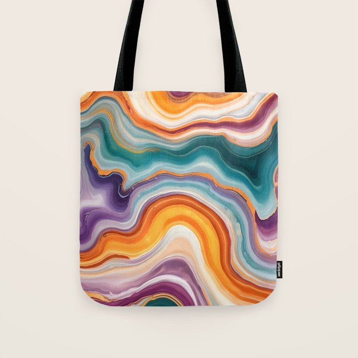 Purple, Teal & Gold Agate, Abstract Texture Nature Pattern, Marble Luxe Eclectic Luxury Stone Rock, Intricate Geometric Bohemian Contemporary Boho Gift Tote Bag Gallery Image 1