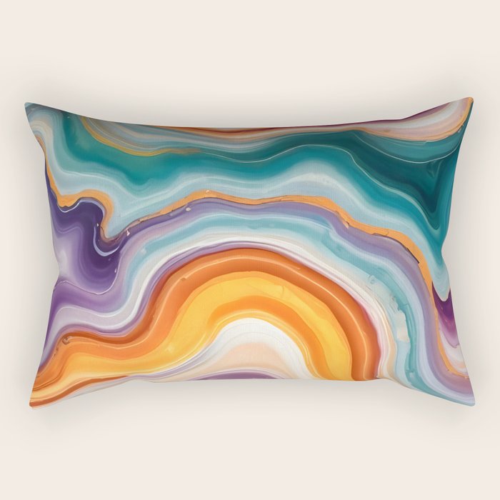 Purple, Teal & Gold Agate, Abstract Texture Nature Pattern, Marble Luxe Eclectic Luxury Stone Rock, Intricate Geometric Bohemian Contemporary Boho Gift Rectangular Pillow Gallery Image 2