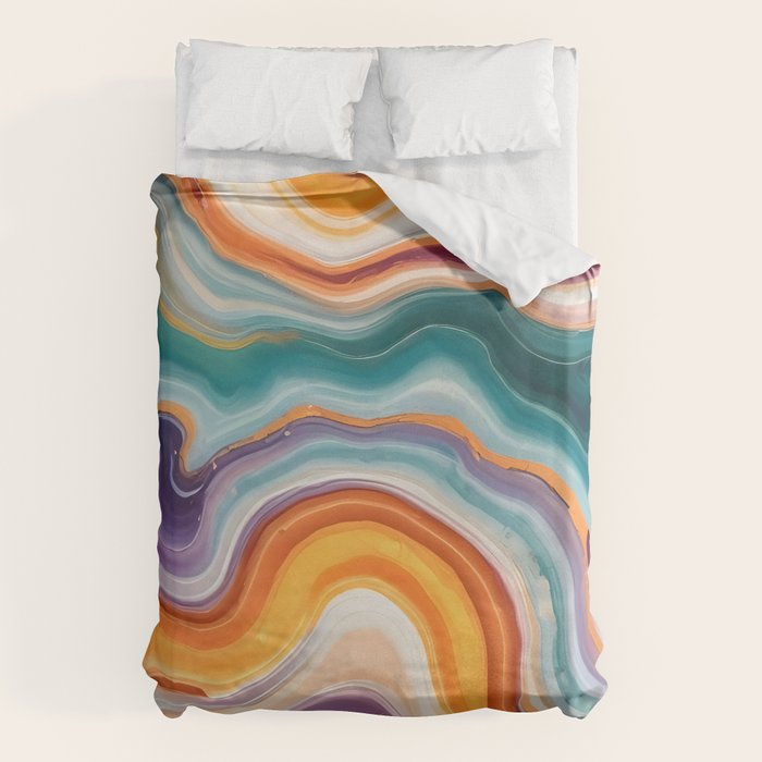 Purple, Teal & Gold Agate, Abstract Texture Nature Pattern, Marble Luxe Eclectic Luxury Stone Rock, Intricate Geometric Bohemian Contemporary Boho Gift Duvet Cover Gallery Image 6