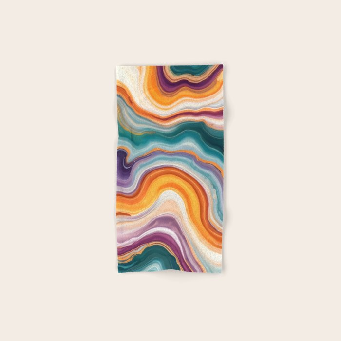 Purple, Teal & Gold Agate, Abstract Texture Nature Pattern, Marble Luxe Eclectic Luxury Stone Rock, Intricate Geometric Bohemian Contemporary Boho Gift Bath Towel Gallery Image 1
