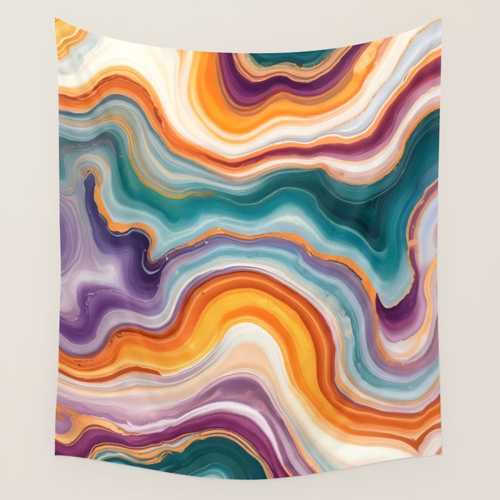 Purple, Teal & Gold Agate, Abstract Texture Nature Pattern, Marble Luxe Eclectic Luxury Stone Rock, Intricate Geometric Bohemian Contemporary Boho Gift Wall Tapestry Gallery Image 4