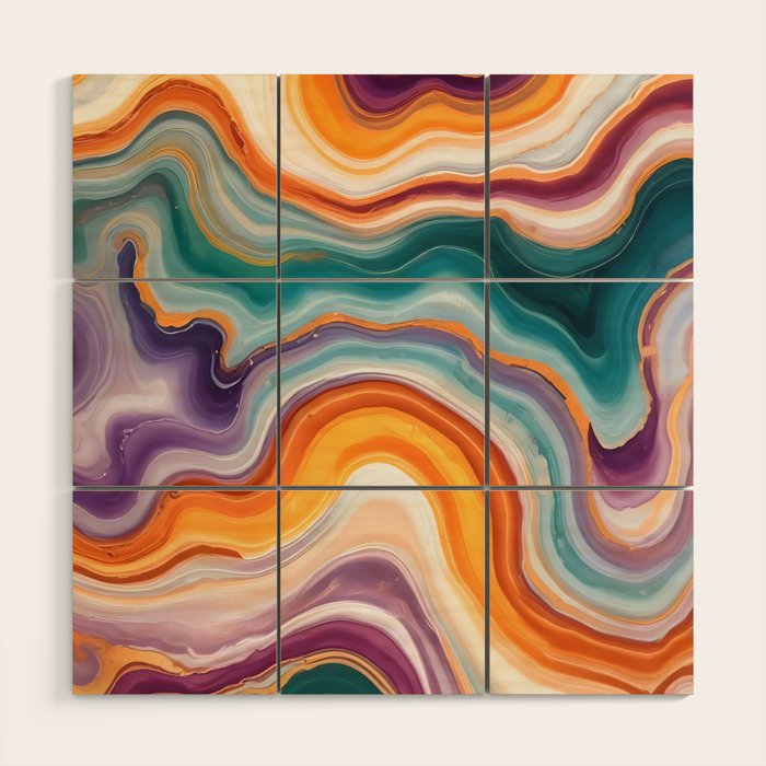 Purple, Teal & Gold Agate, Abstract Texture Nature Pattern, Marble Luxe Eclectic Luxury Stone Rock, Intricate Geometric Bohemian Contemporary Boho Gift Wood Wall Art Gallery Image 1